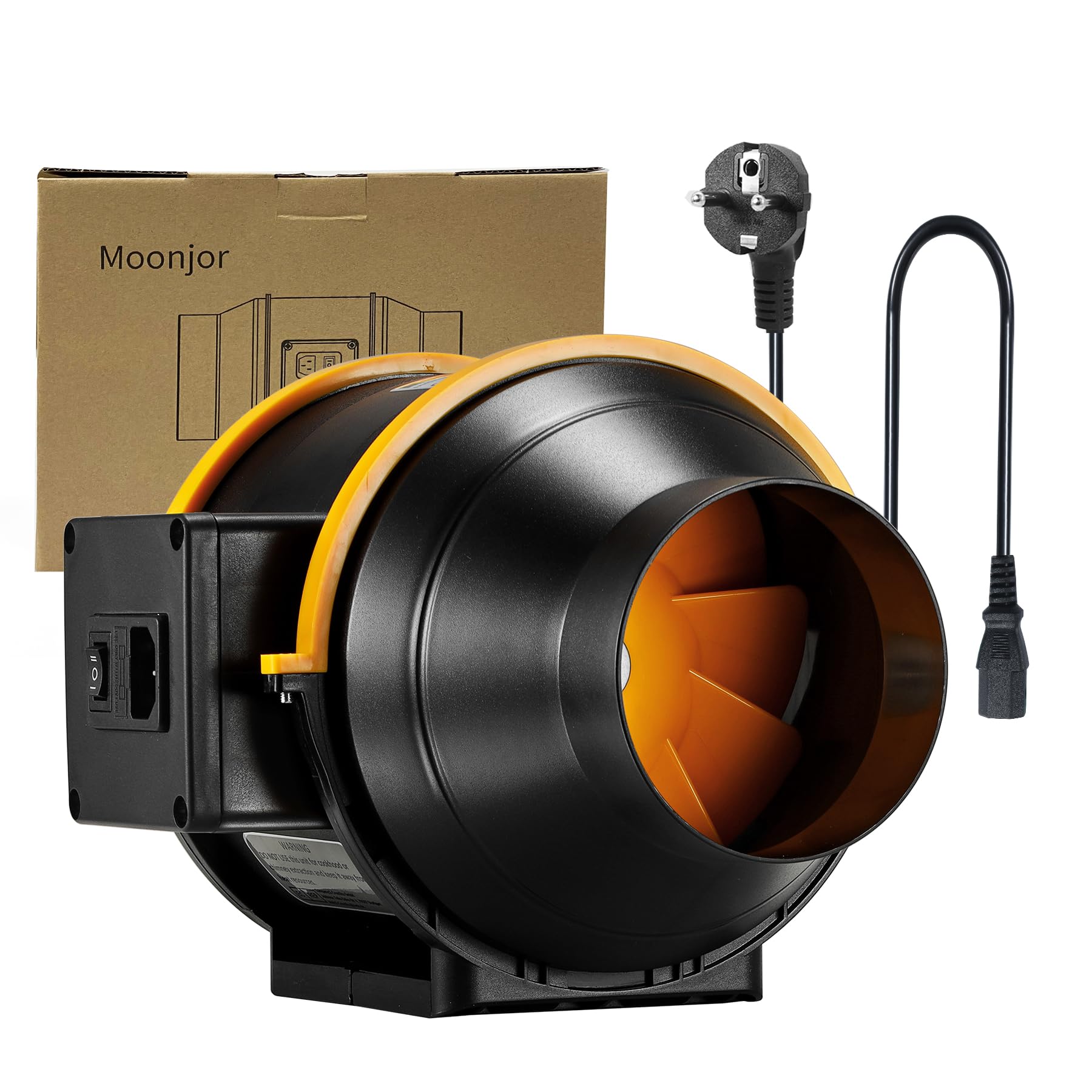 Moonjor 125 mm Flue Pipe Fan, Exhaust Fan Quiet, Inline Duct Fan with 2-Speed Switch, IEC-EU Power Cable for Tent, Garage, Bathroom, Toilet, Kitchen, Greenhouse