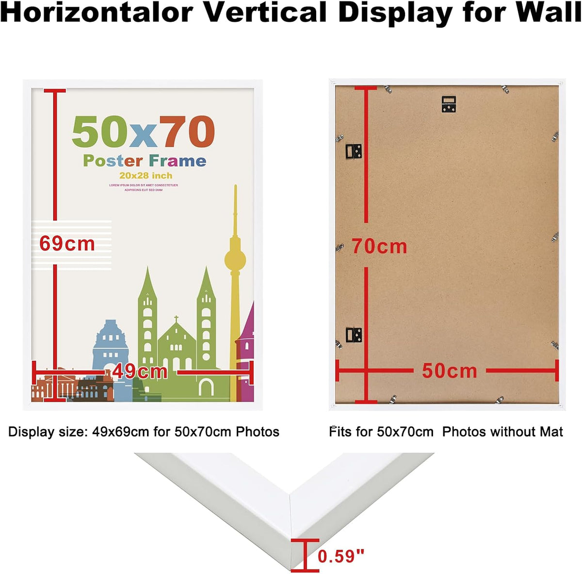 Rame foto EGOFINE 50x70 cm din lemn cu plexiglas alb, set 2 pentru perete