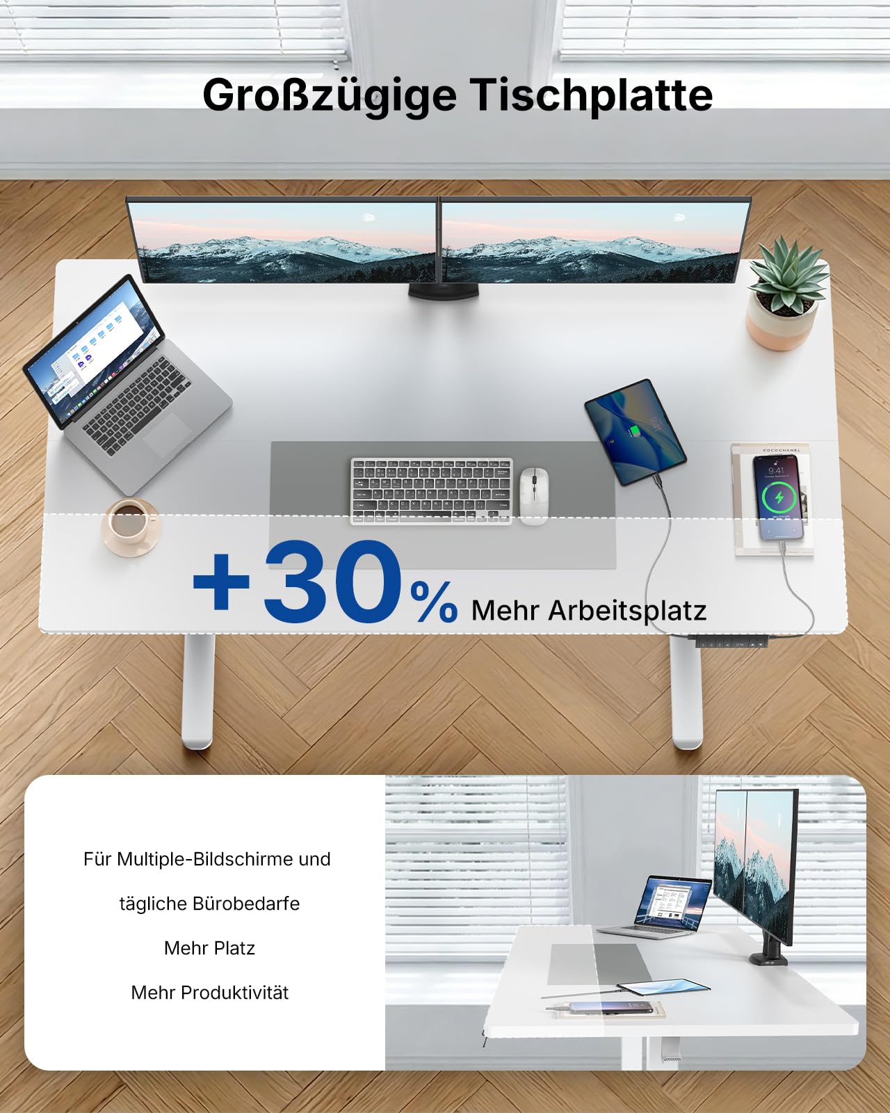 Birou HUANUO reglabil electric 120x80 cm USB-C USB-A alb