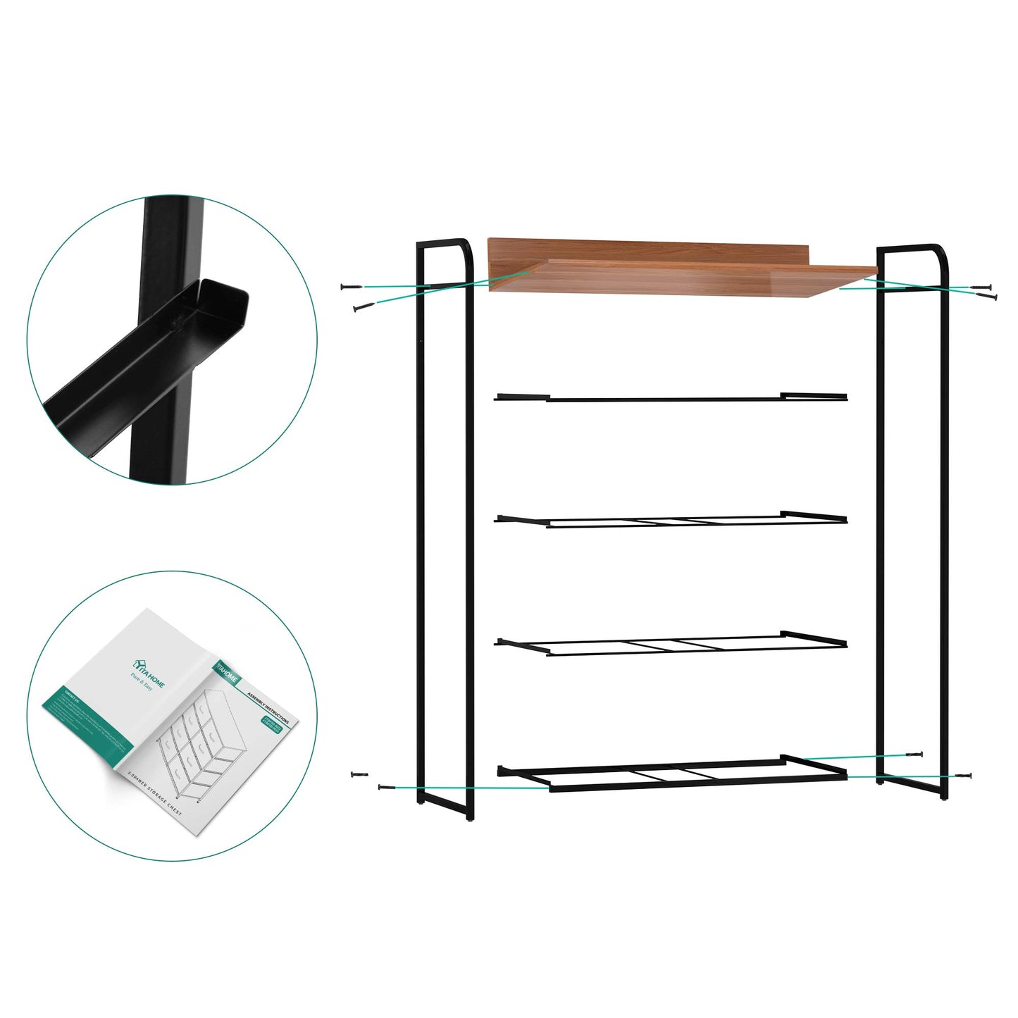 Comoda YITAHOME 5 sertare cadru metalic blat MDF 58x29x100 cm