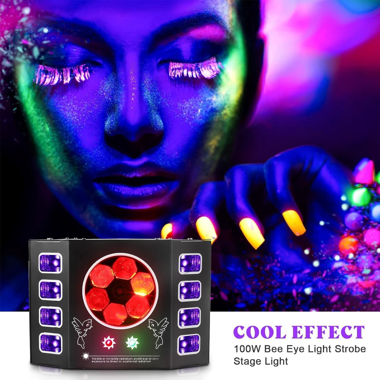 Disco Light, 100W Disco Light, Party Light, Beeseye, UV Flash Light, 14 Channel DMX with Voice Control, Remote Control, Suitable for Wedding, Birthday Party, Halloween, Bar Event