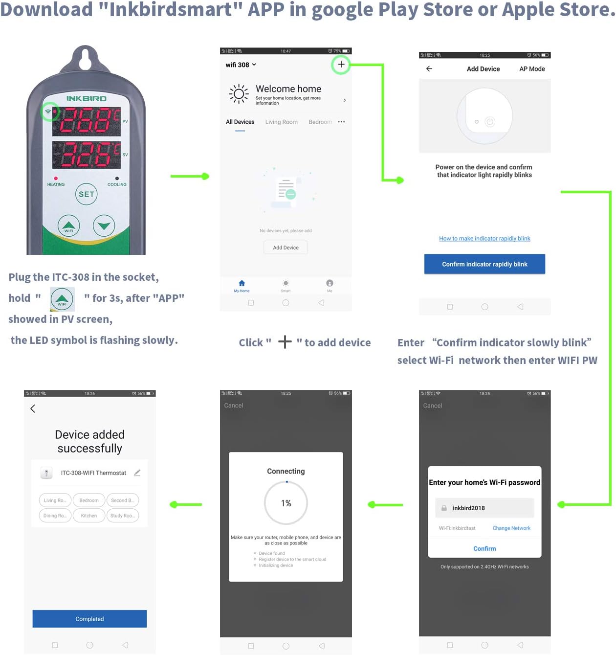 Inkbird Digital Wireless Thermostat, ITC-308-WiFi Temperature Controller Heating Cooling Remote Control
