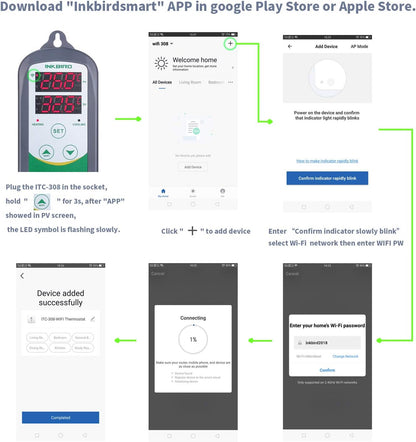 Inkbird Digital Wireless Thermostat, ITC-308-WiFi Temperature Controller Heating Cooling Remote Control