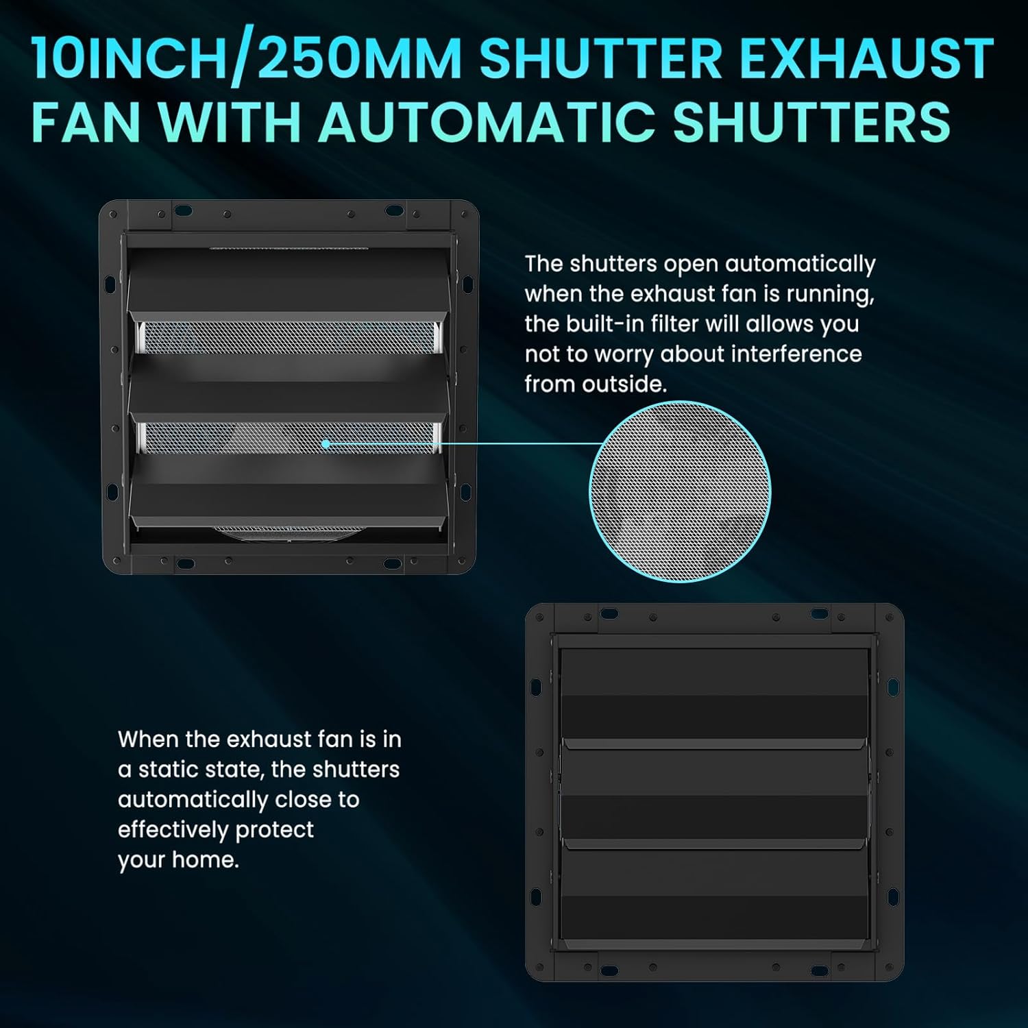 HG Power 250 mm Exhaust Fan Industrial Wall Fan 1100 m³/h Wall Fan with Mesh Sieve Exhaust Fan with EU Plug Aluminium Window Fan for Basement Garage Kitchen