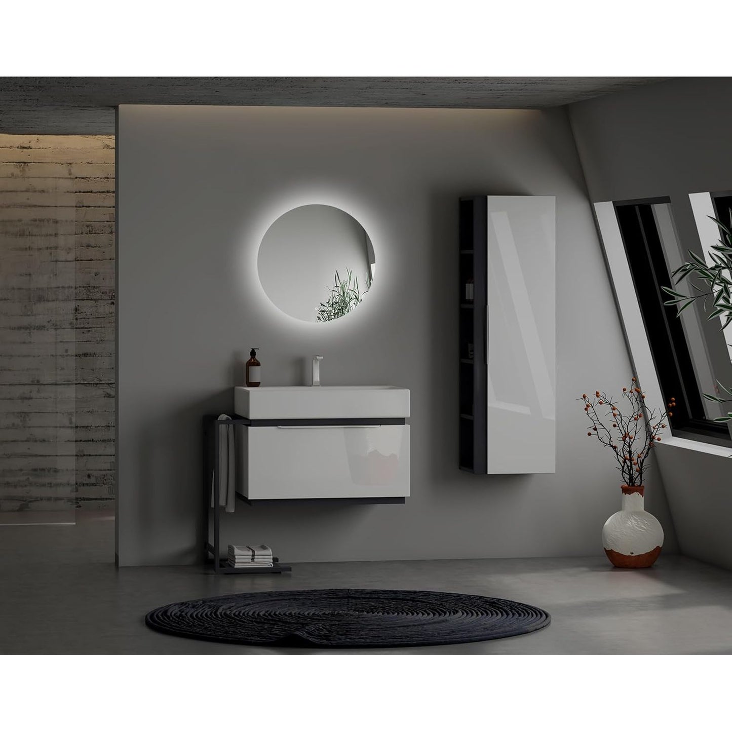 Home Glow Venti 50cm Round Bathroom Mirror with LED Lights, Round LED Bathroom Mirror with Touch Switch, Circular Mirror with natural white Backlit LED Light.