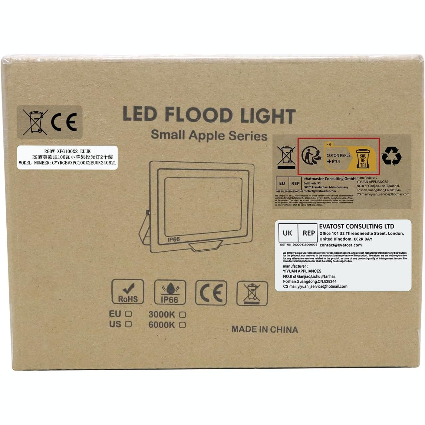 RIGIDON 2 Pack RGB Spotlight 100 W 10000 LM RGB LED Spotlight with Remote Control 16 Colours 4 Modes IP66 Waterproof RGBW Colour Changing Floodlight Outdoor for Party Garden Tree Landscape Disco