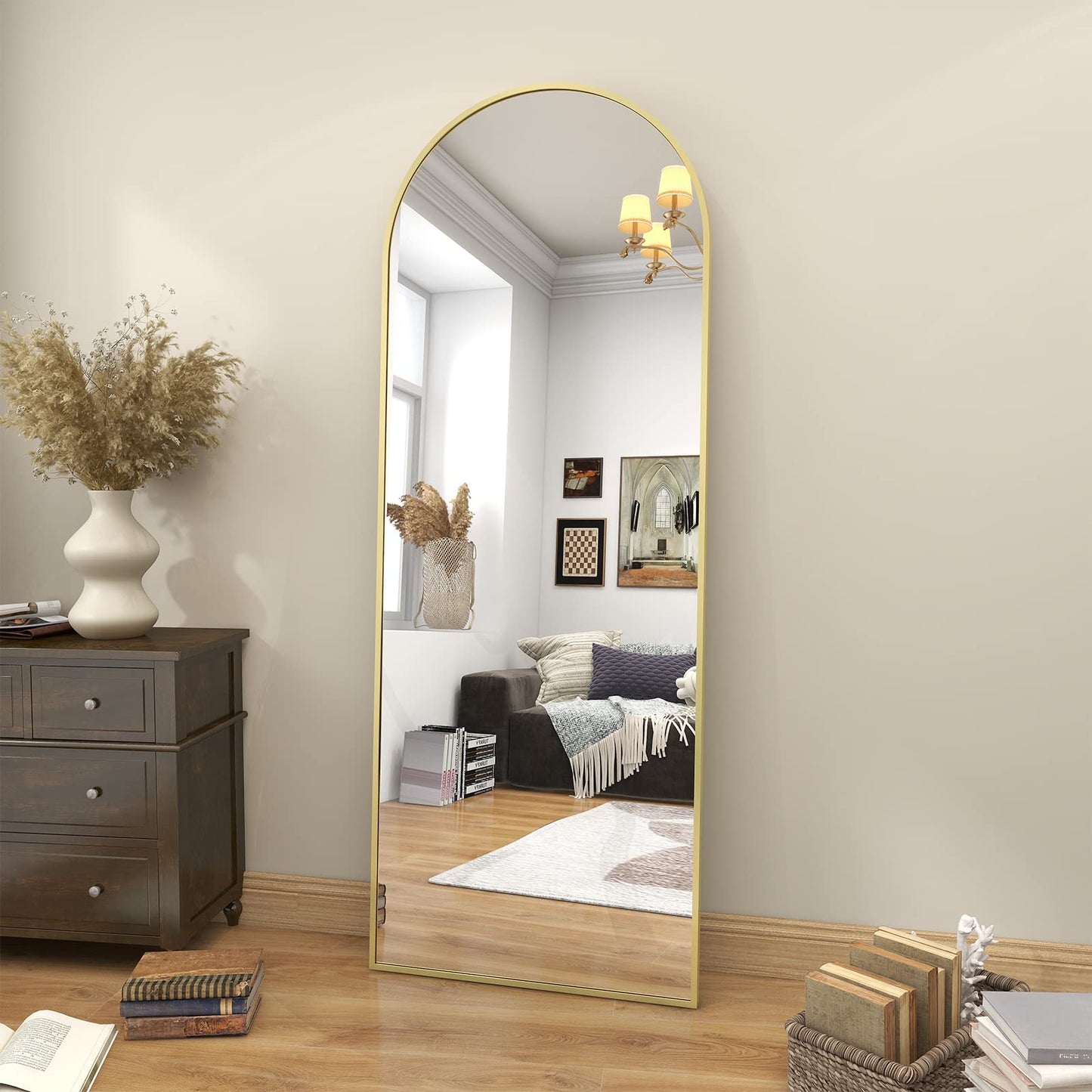 Oglinda Koonmi Arched 30x67 cm, cadru metalic, montaj perete