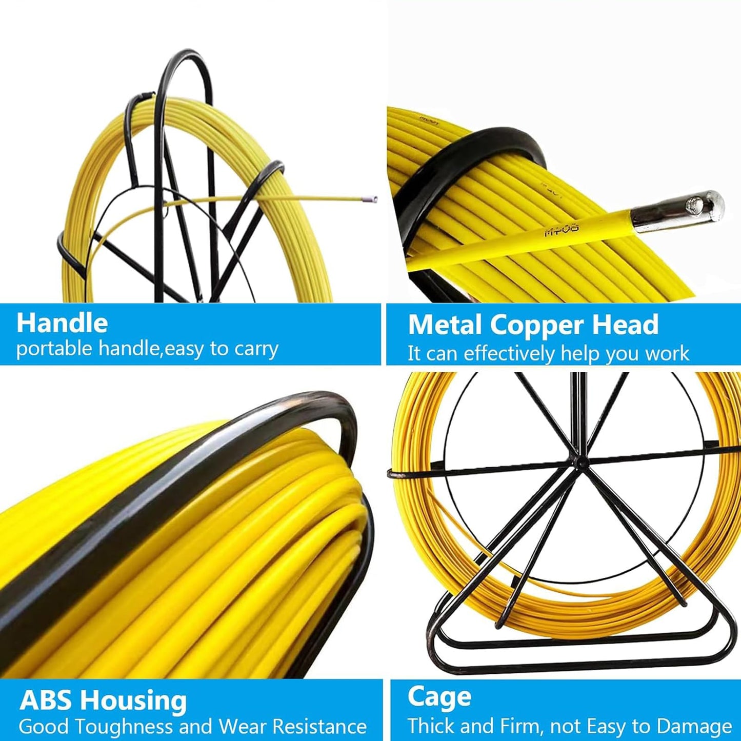 Sonda fibra de sticla 6mm x 50m cu suport metalic si frana