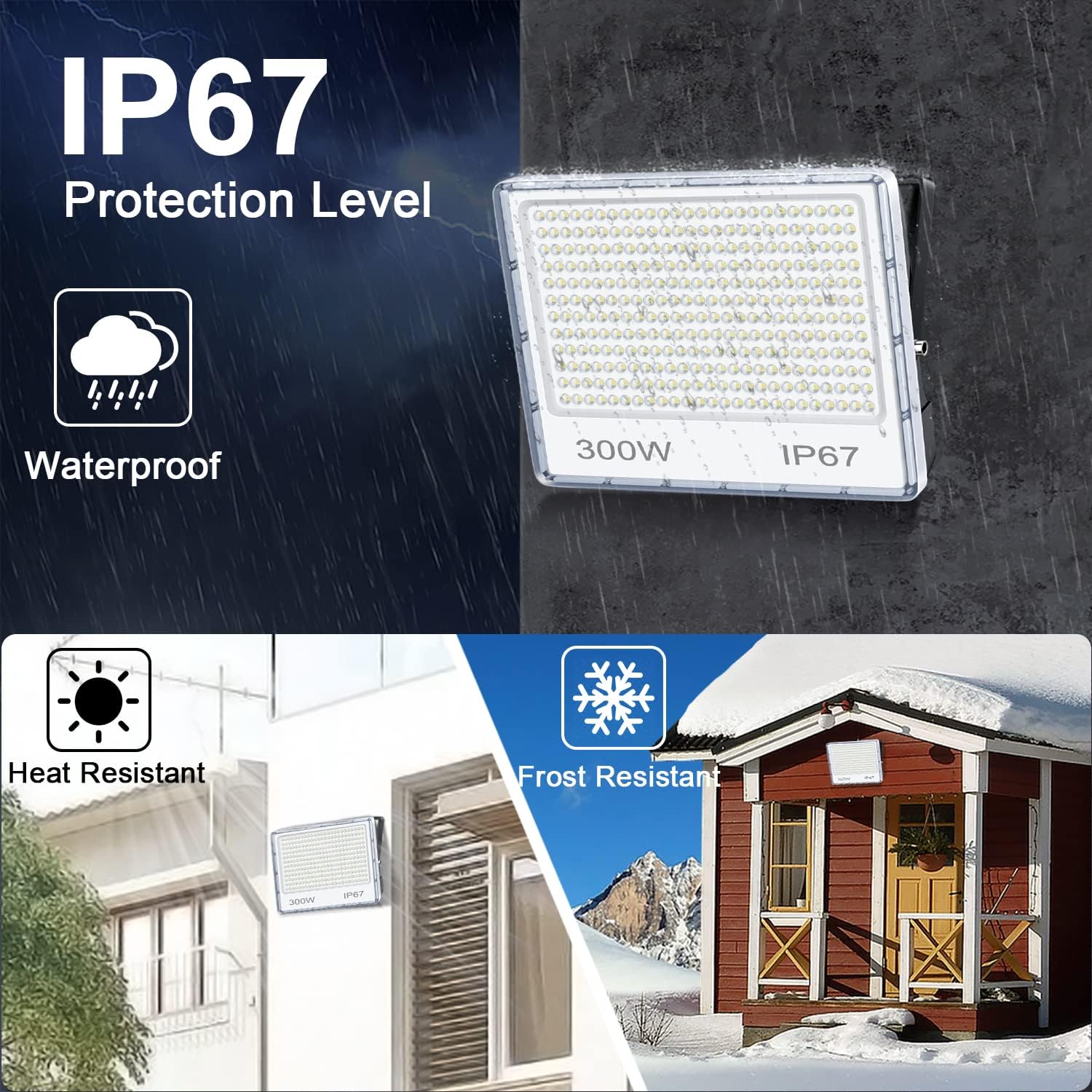 YIQIBRO 300W LED Floodlight Outdoor 2 Pack, IP67 Waterproof Outside Security Lights, 30000LM 7000K Cool White LED Floods Light Outdoor Spotlight for Garden, Garage, Warehouse, Workshop, Factory