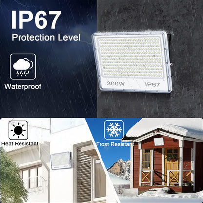 YIQIBRO 300W LED Floodlight Outdoor 2 Pack, IP67 Waterproof Outside Security Lights, 30000LM 7000K Cool White LED Floods Light Outdoor Spotlight for Garden, Garage, Warehouse, Workshop, Factory