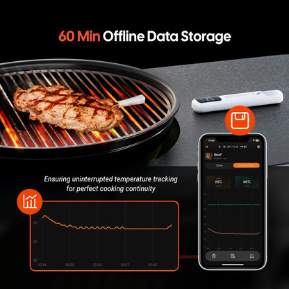 INKBIRD Wireless Meat Thermometer, Bluetooth Meat Thermometer Probe with Temperature Alarm, IP67 Waterproof, Ideal for Kitchen, BBQ, Smoker & Air Fryers