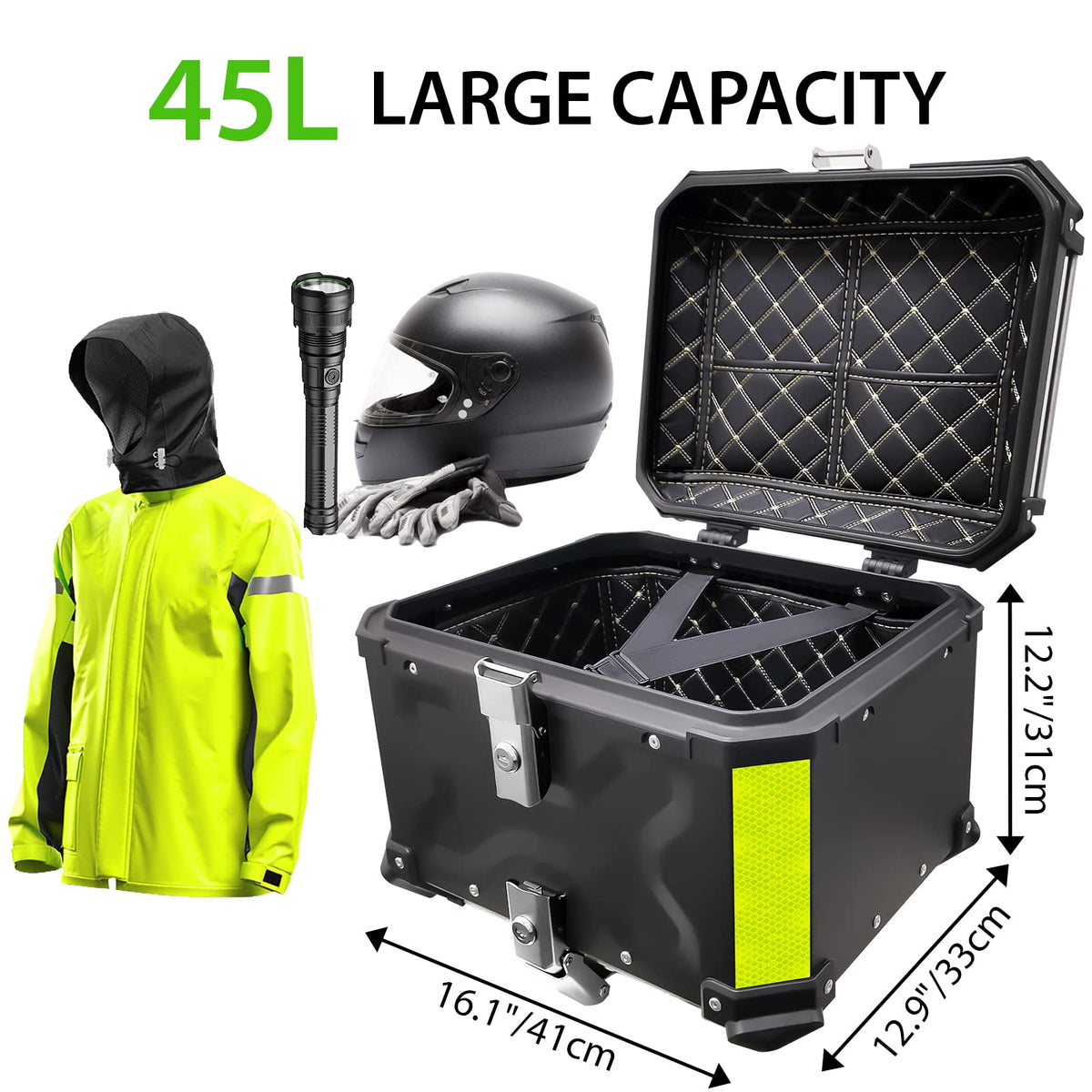 Top case motocicleta VOKKA 45L aluminiu negru impermeabil pentru motocicleta