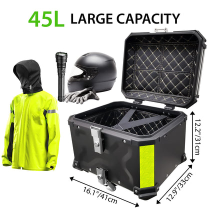 Top case motocicleta VOKKA 45L aluminiu negru impermeabil pentru motocicleta