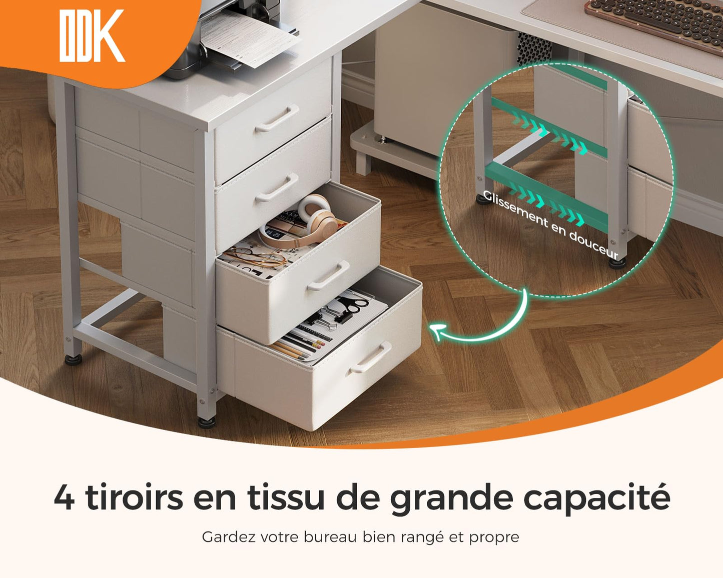 Birou ODK Corner Desk 135x100 cm cu 4 sertare si prize USB
