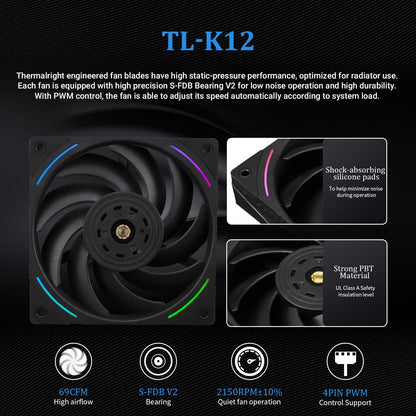 Thermalright Core Matrix 360 Black CPU Liquid Cooler with 120mm PWM Fan,360 Black Cold Row Specification,Integrated Water Cooler Heatsink,for AM4/AM5,Intel 1700/1150/1151/1200/2011