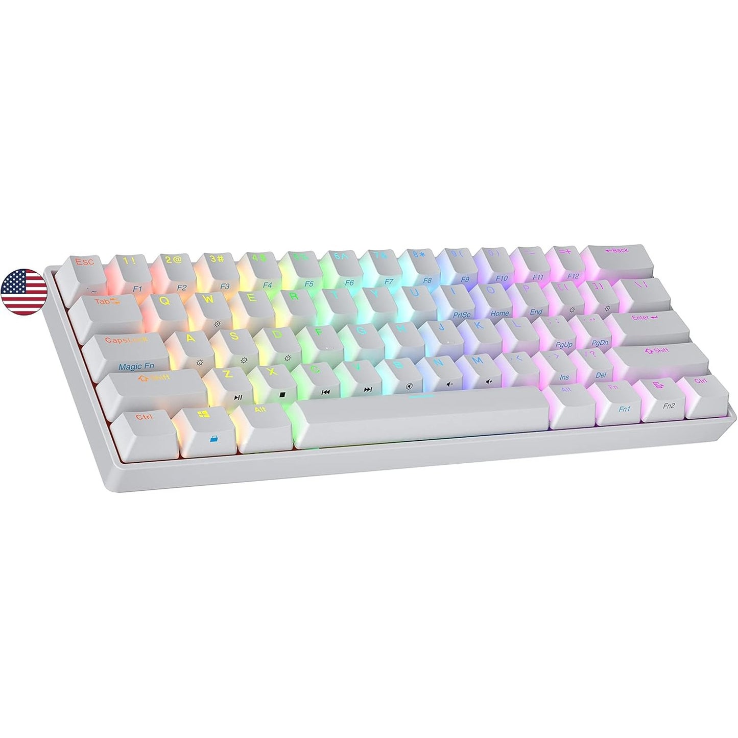 Ranked N60 Nova 60% Form Factor | Hot Swappable Mechanical Gaming Keyboard | 61 Keys Multi Color RGB LED Backlit for PC/Mac Gamer (White, Gateron Red)