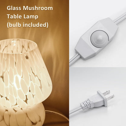 Lampa decorativa ONEWISH in forma de ciuperca, din sticla translucida alba, cu luminozitate reglabila