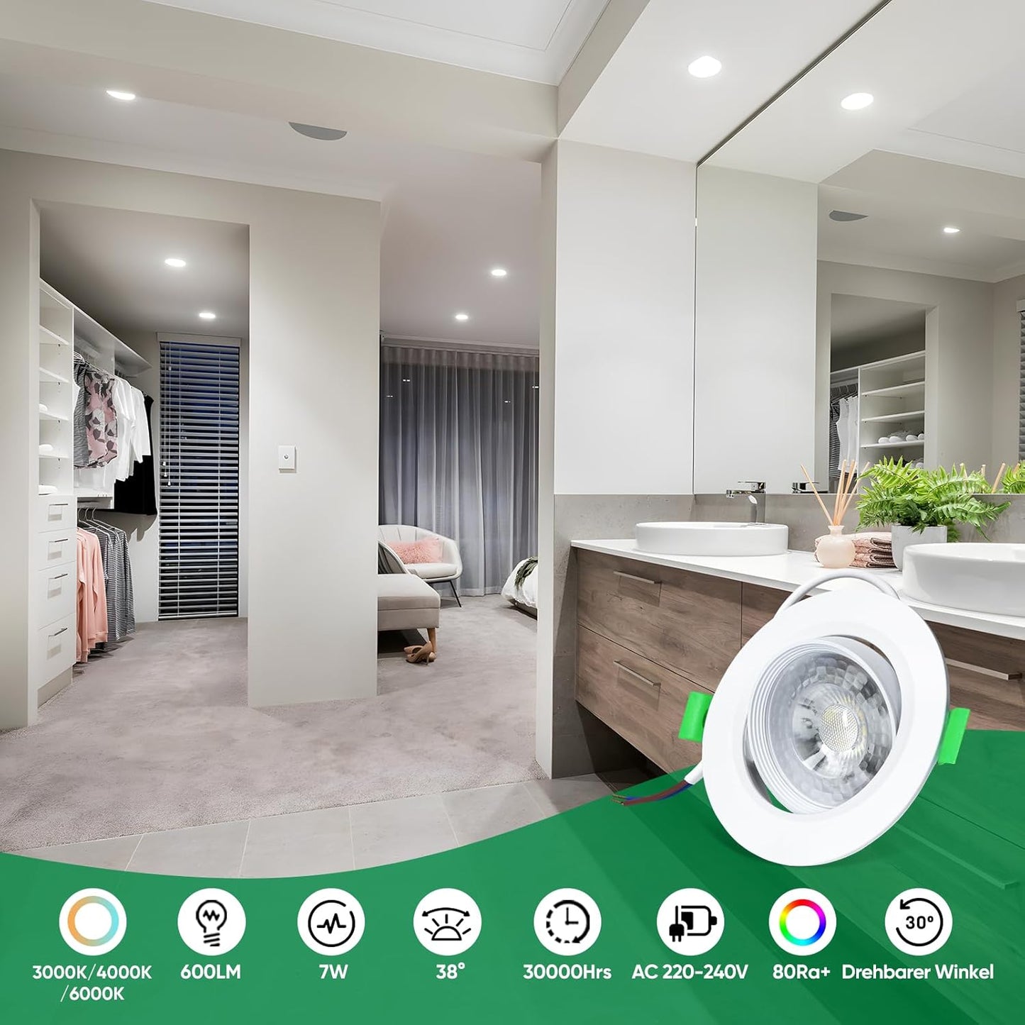 Shine Decor LED Recessed Spotlight,Neutral White 4000K Dimmable,LED Ceiling Downlights,Recessed LED Lights for Bedroom Bathroom Kitchen,Pack of 10
