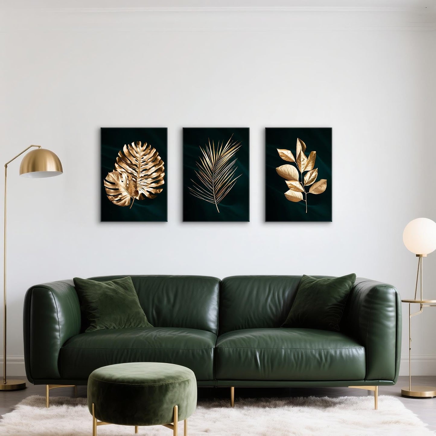 Tablou canvas Halflemart Golden Leaves 3 panouri 150x70 cm