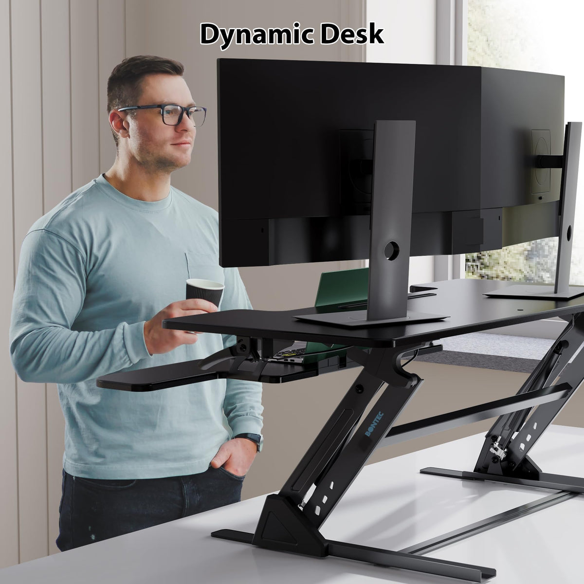 Birou reglabil BONTEC Standing Desk Converter 42 inch, negru