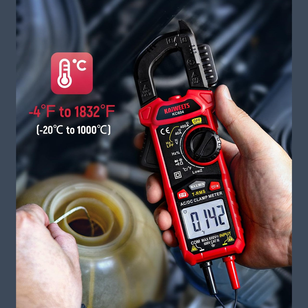KAIWEETS Current Clamp AC DC, Current Meter True-RMS 4000 Count, Clamp Ammeter Torch Backlight for Measuring AC/DC Voltage Current Temperature Continuity Diode NCV, KC604