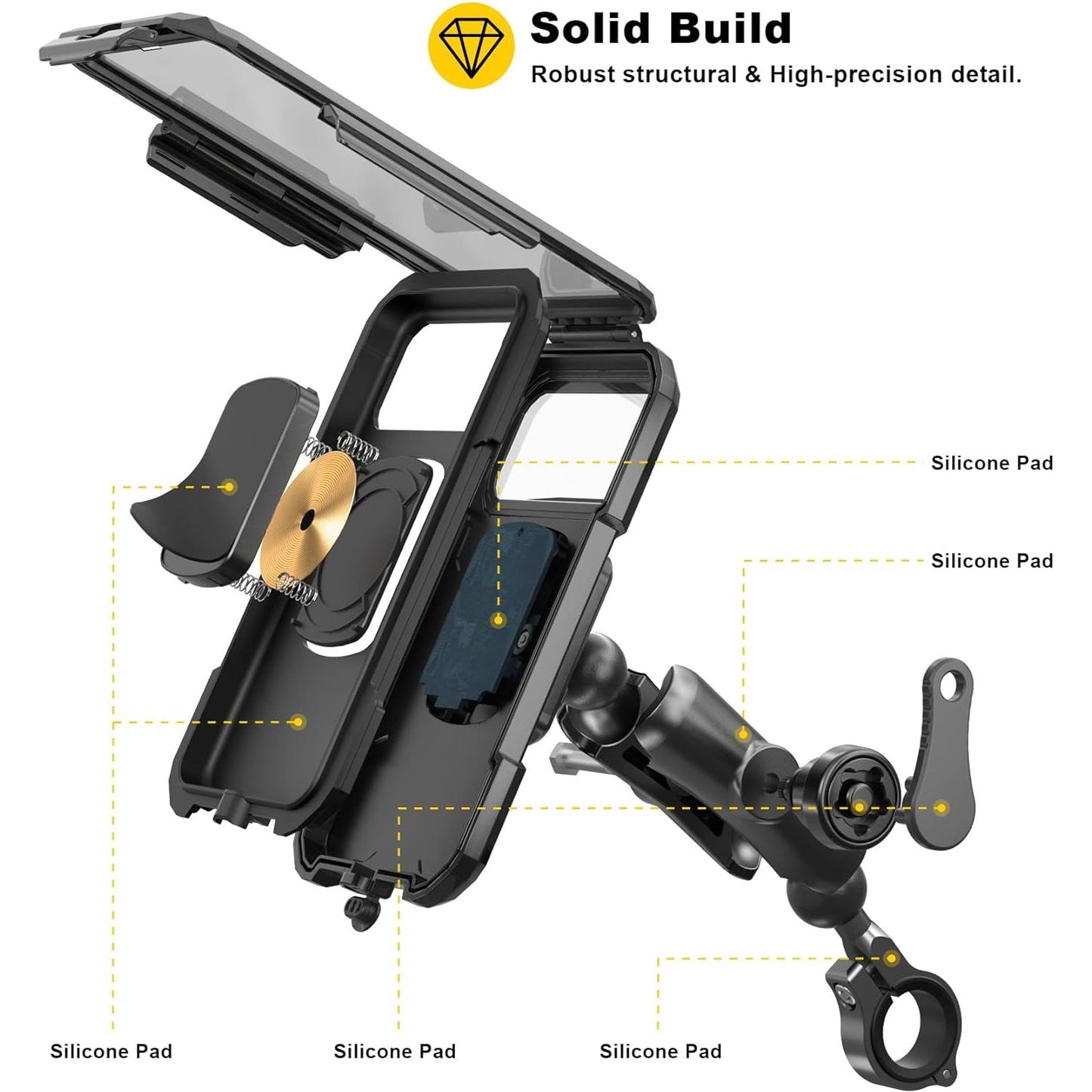 iMESTOU Waterproof IP67 Motorcycle Phone Mount, Bike Mount with 1" Dual Ball Base Arms (S- for 3.5-6.1" Phones)