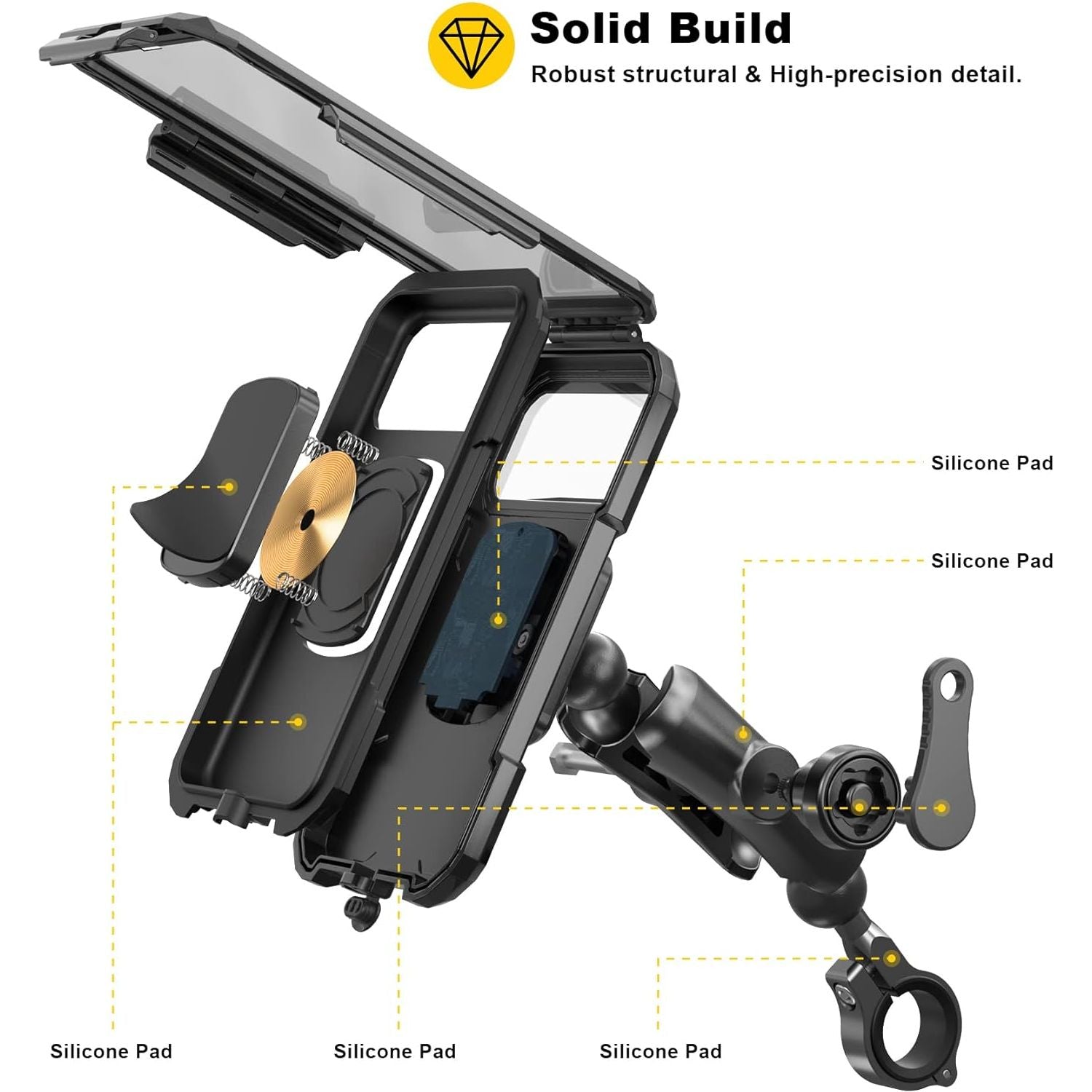 iMESTOU Waterproof IP67 Motorcycle Phone Mount, Bike Mount with 1" Dual Ball Base Arms (S- for 3.5-6.1" Phones)