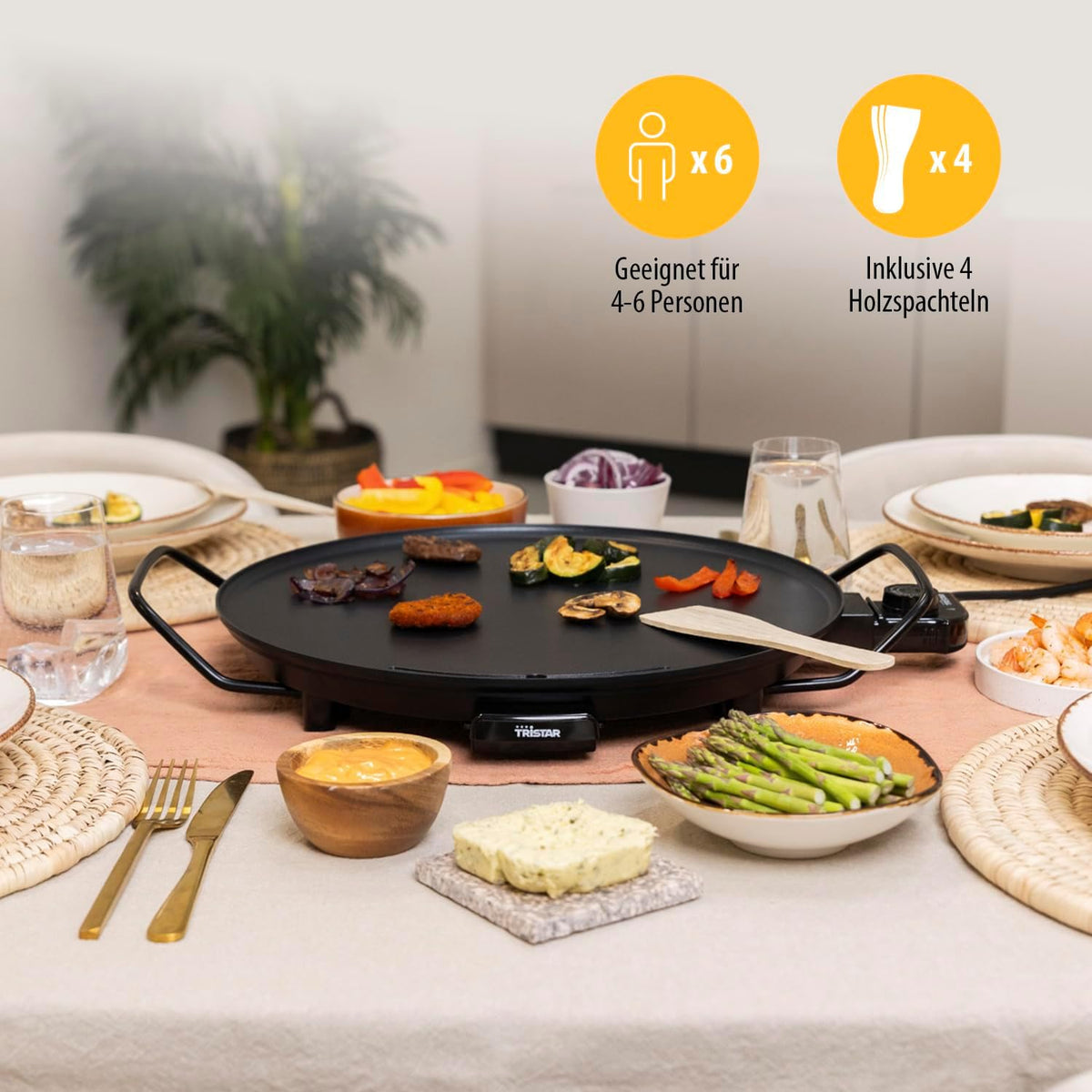 Plita grill Tristar BP-2787, diametru 40 cm, 2000 W, neagra