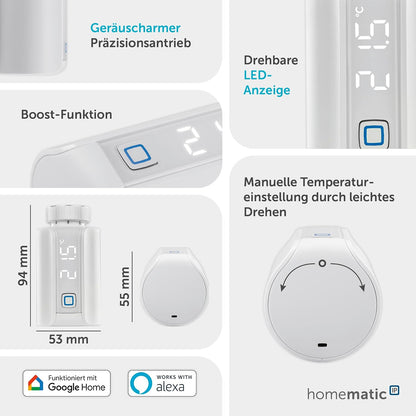 Termostat inteligent pentru calorifer Homematic IP Evo cu control prin aplicatie si comanda vocala