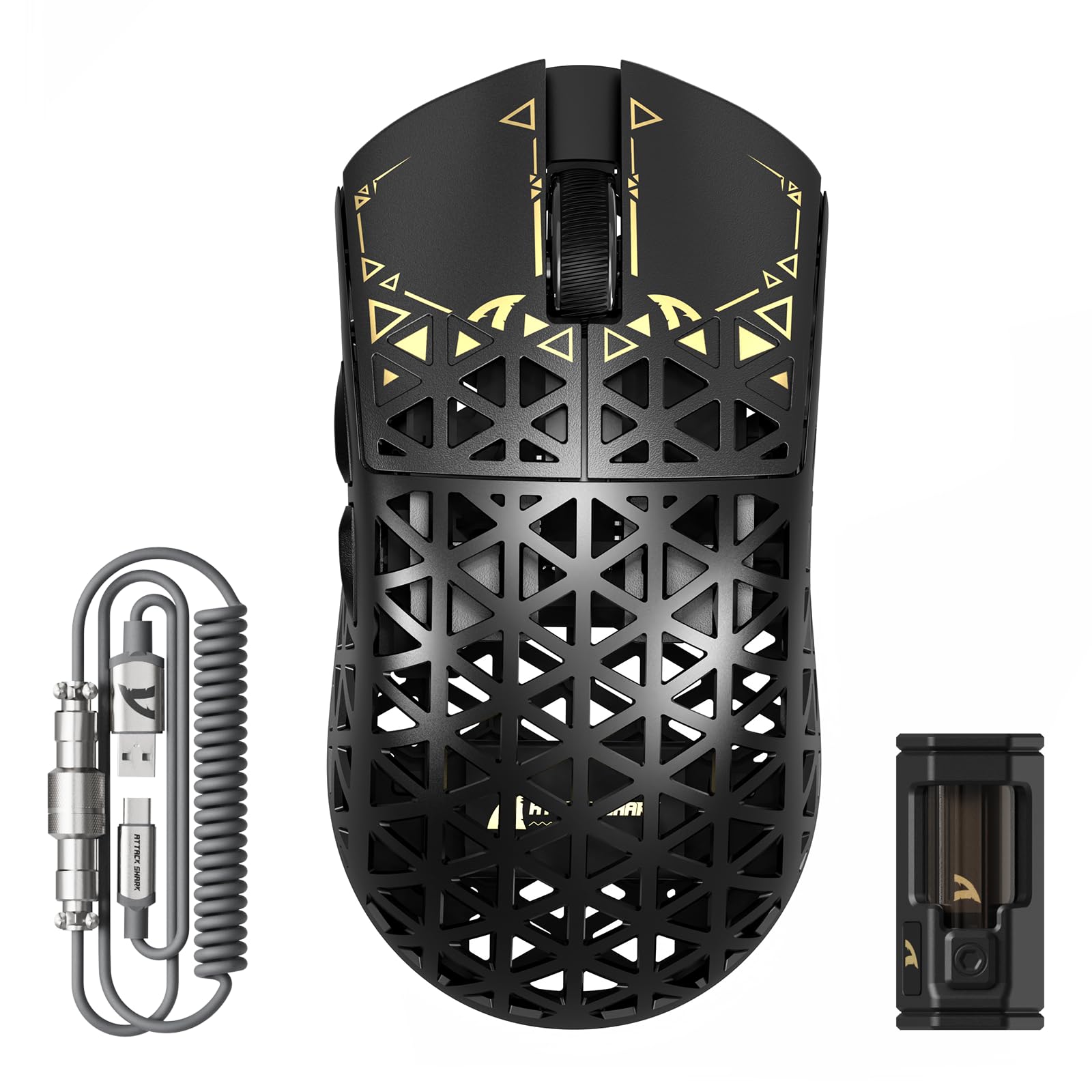 ATTACK SHARK R5 Ultra Carbon Fiber 8000Hz Wireless Gaming Mouse, 39g SUPERLIGHT, 42000DPI, PAW3950MAX Sensor, Nordic 52840 Chip, Bluetooth/2.4G/USB-C Wired Mice with Coiled Cable, for PC/Mac, Black