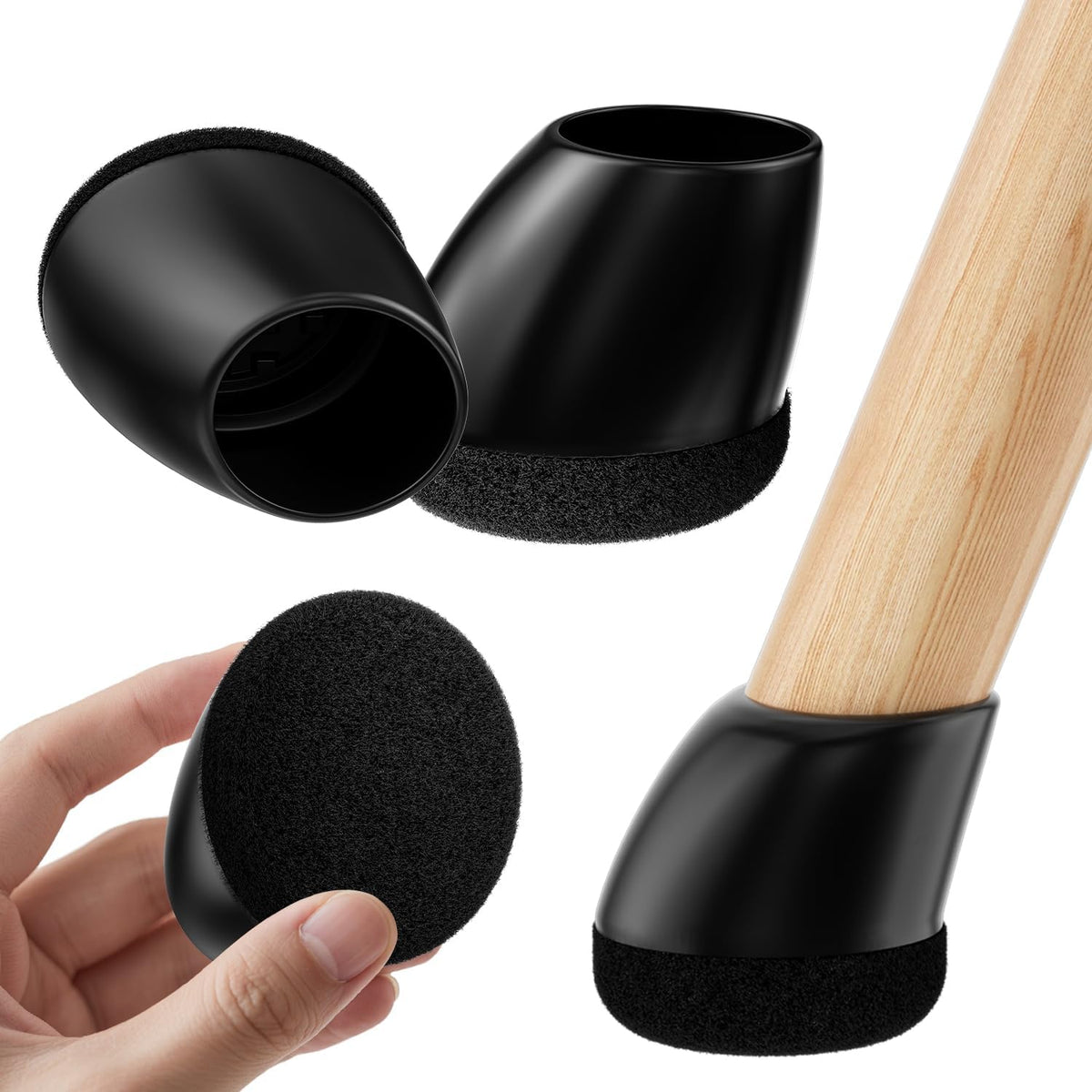 Set 24 capace RCHYFEED din silicon cu pasla pentru picioare de scaun inclinate 15-25°, negre, marimea M (20-26 mm)
