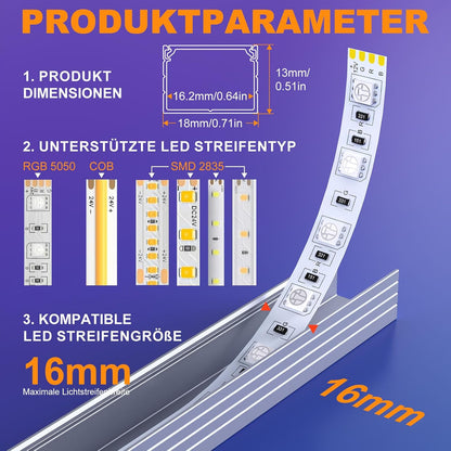 Set 12 profile LED Chesbung din aluminiu, forma U, 1 m, pentru benzi de pana la 16 mm, cu capac alb laptos, compatibil Philips Hue