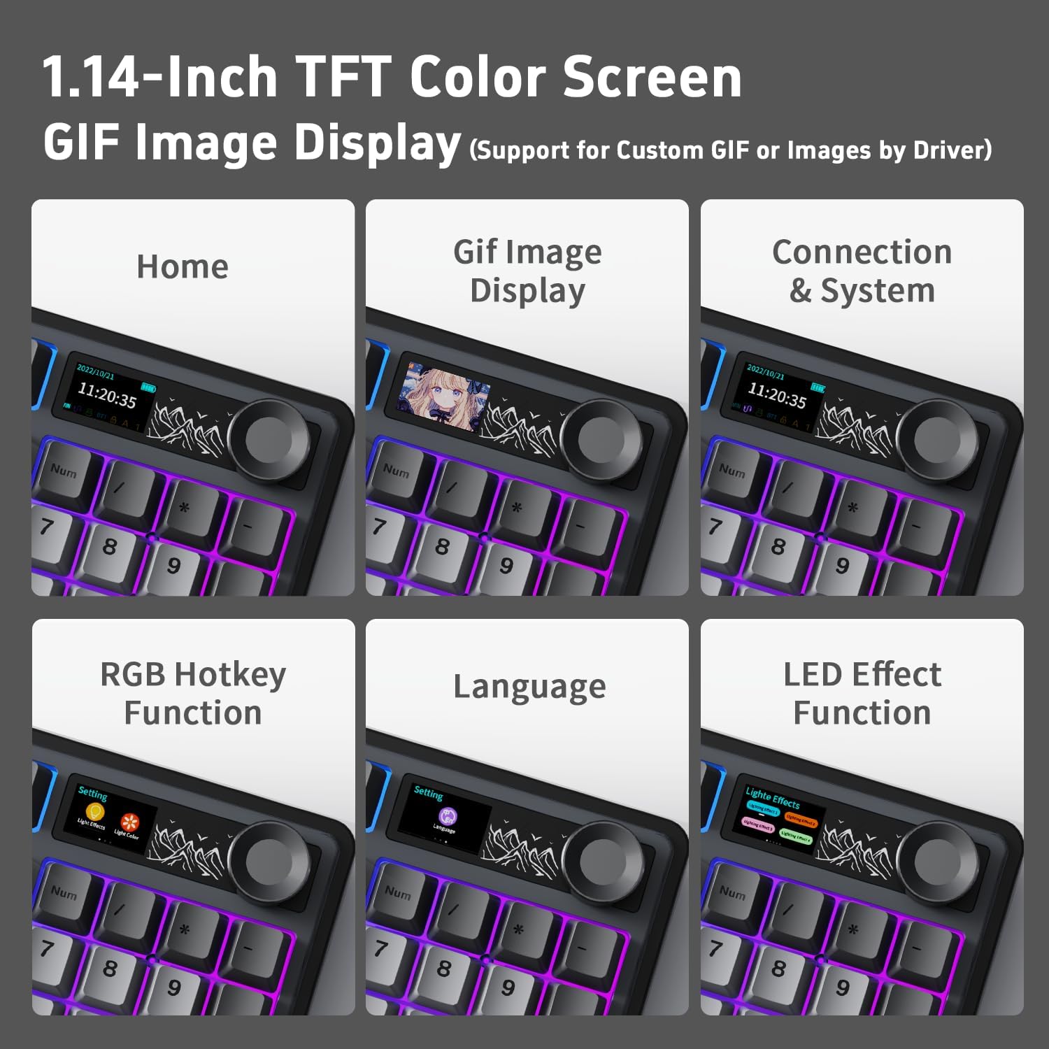 AJAZZ AK980 Mechanical Keyboard Gaming Keyboard with 1.14" Display and Buttons, 8000mAh Battery, BT/2.4G/USB-C, South Facing RGB, Hot Swap, FR4 Position Plate, 5-Layer Padding