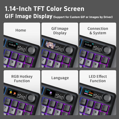 AJAZZ AK980 Mechanical Keyboard Gaming Keyboard with 1.14" Display and Buttons, 8000mAh Battery, BT/2.4G/USB-C, South Facing RGB, Hot Swap, FR4 Position Plate, 5-Layer Padding