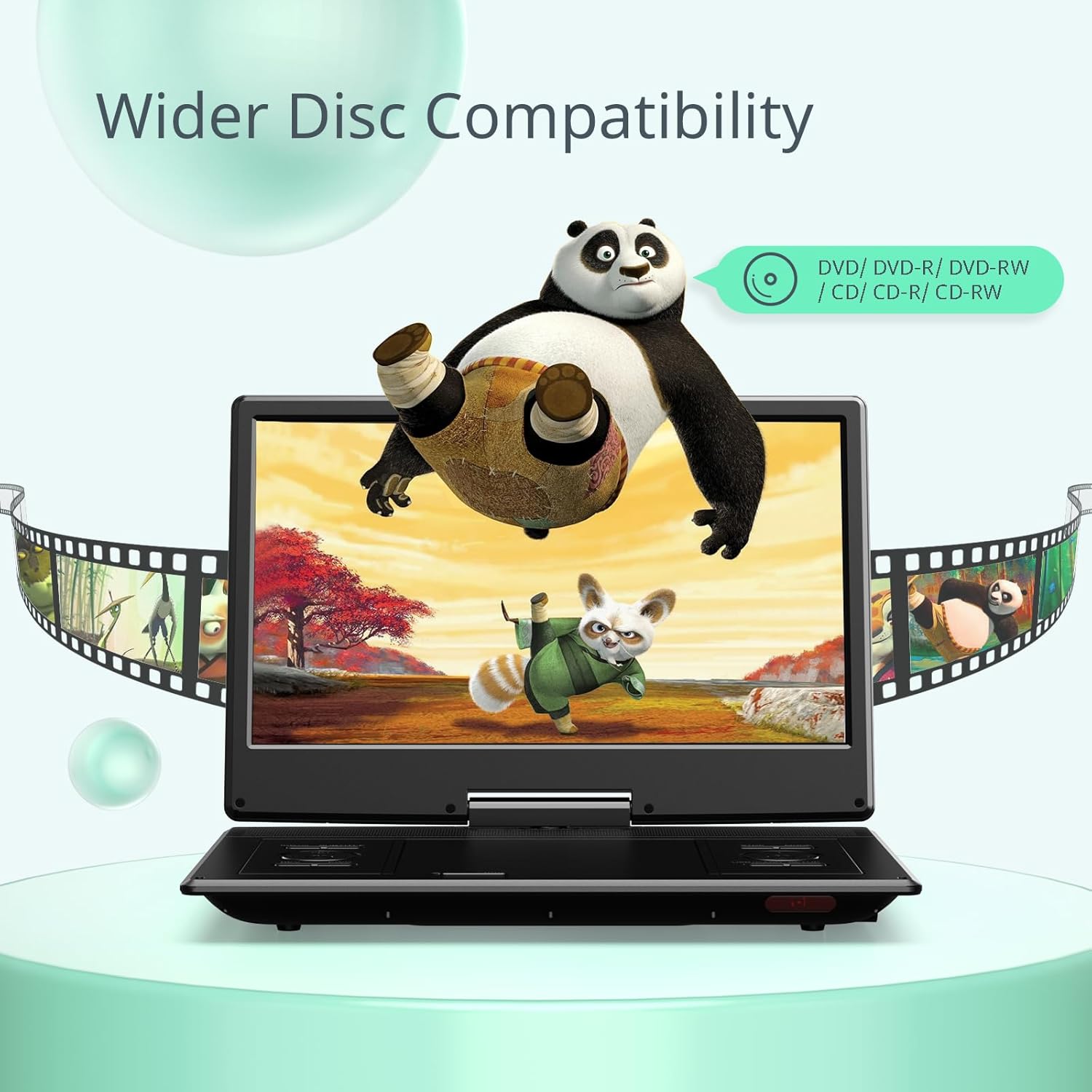 YOTON 16.9" Portable DVD Player with 14.1" HD Swivel Screen for Car, 4-6 Hours Playtime with Battery, Smart Memory Playback, USB/SD Support [Blu-ray Not Supported]