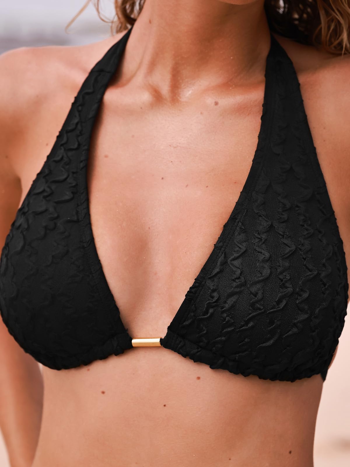 Costum de baie XL CUPSHE Bikini 3 piese V-neck texturat halter