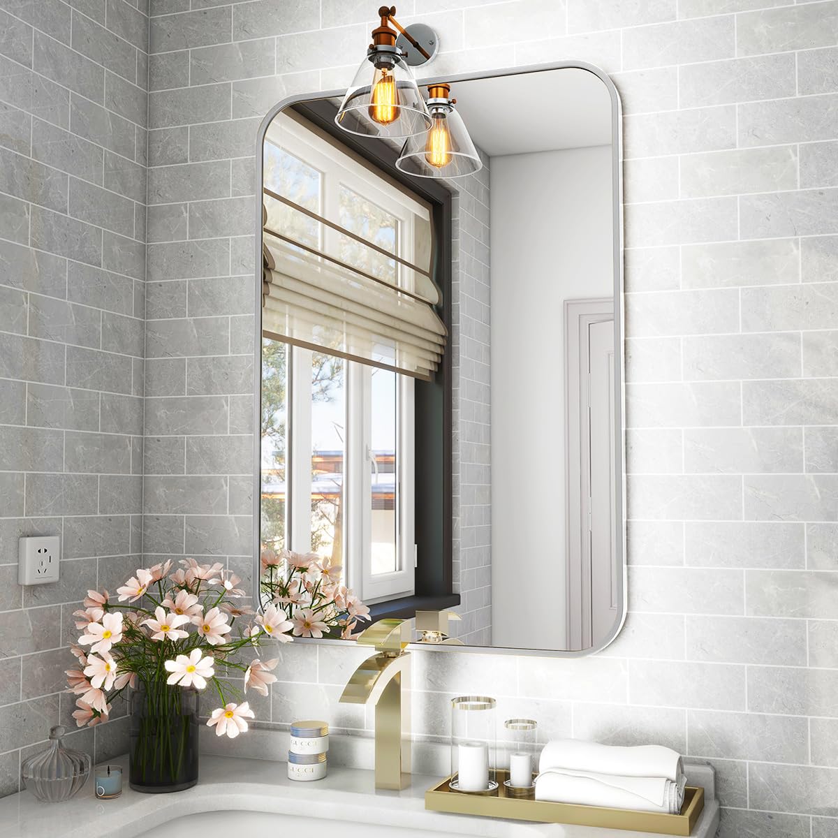 Oglinda Koonmi Gold 120x90 cm Nano Glass Cadru Aluminiu