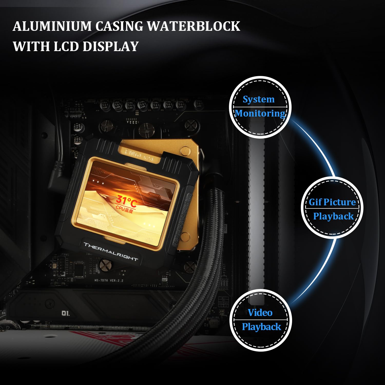 Thermalright FW 240 Black-240mm AIO CPU Liquid Cooler,IPS LCD Screen with 320 * 240 Resolution,for AM4/AM5,Intel LGA1700/1851,”2.4 inch”Magnet-Absorbent LCD Screen for Images -Black