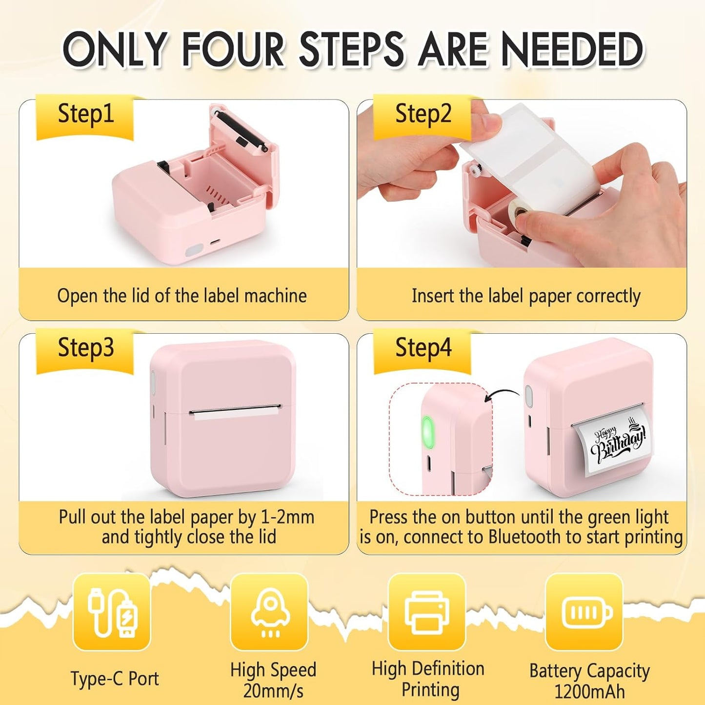HuiJuKeJi Label Maker Machine with 50 * 30mm Tape, S2 Portable Bluetooth Mini Label Printer Maker with Personalize Templates Inkless Thermal Sticker Printer for Home Office Business (Pink)