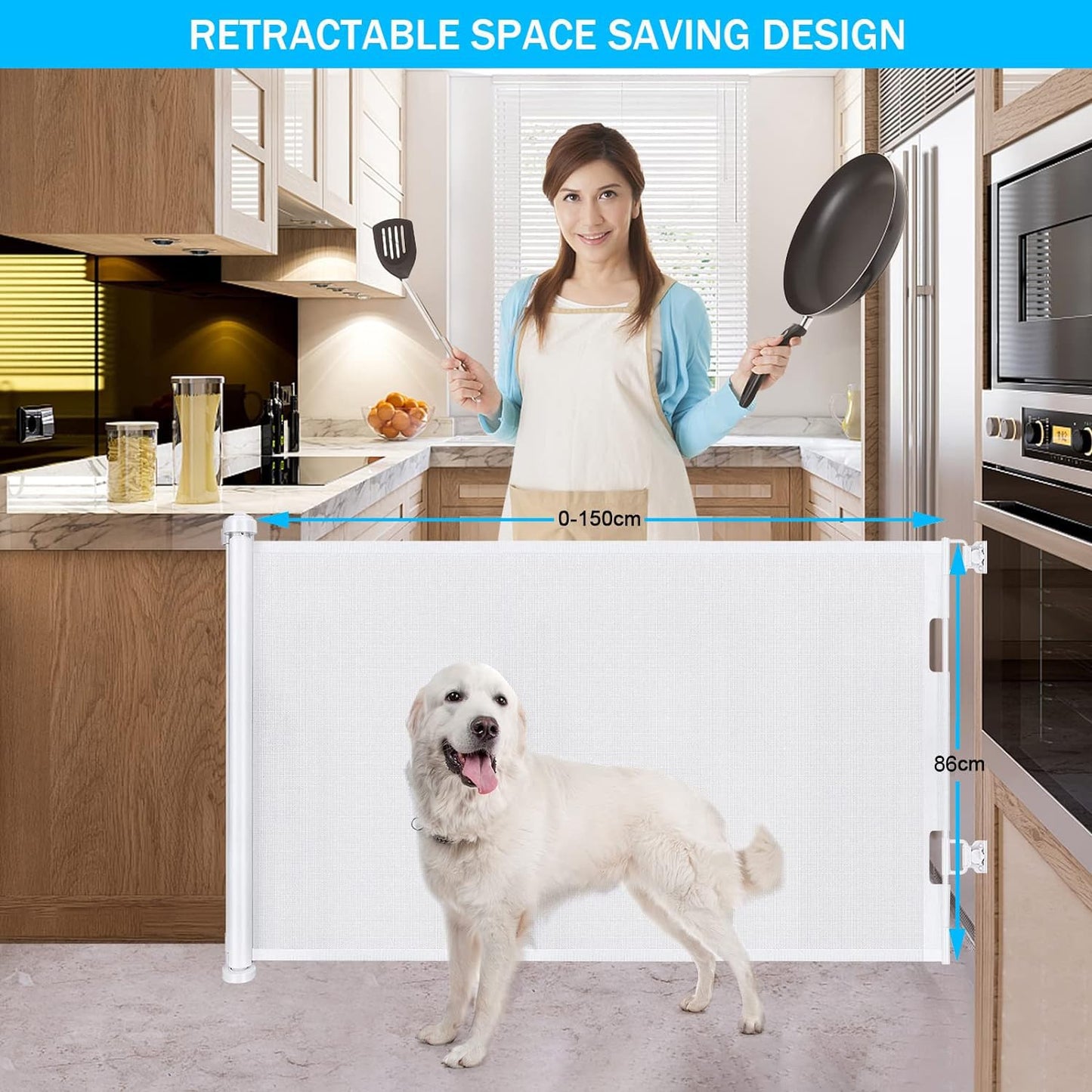 Poarta siguranta copii Wodondog retractabila 150 cm metal alba