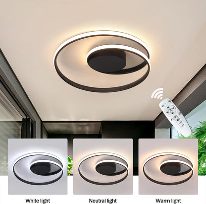 Kaniker Flush Mount Ceiling Light Fixture with Remote Control Led 18''Round Dimmable Bathroom Ceiling Light Hallway Light with 3 Colour Temperature Lamp 47W for Bedroom Corridor Kitchen (Black)