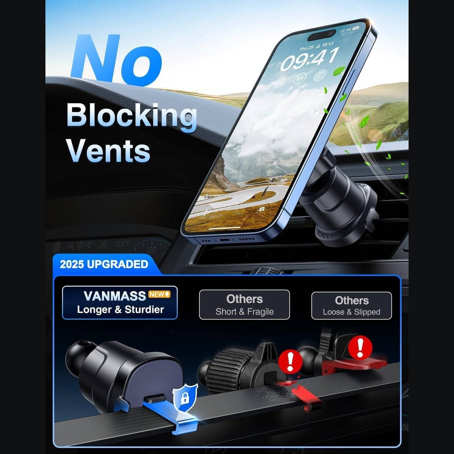 VANMASS for MagSafe Car Mount【2025 Upgraded TOP Magnet & Clip Hook】Magnetic Cell Phone Holder for Vent, Universal Cellphone Stand Truck Cradle Accessories for iPhone 16 15 14 13 12 11 Android Samsung