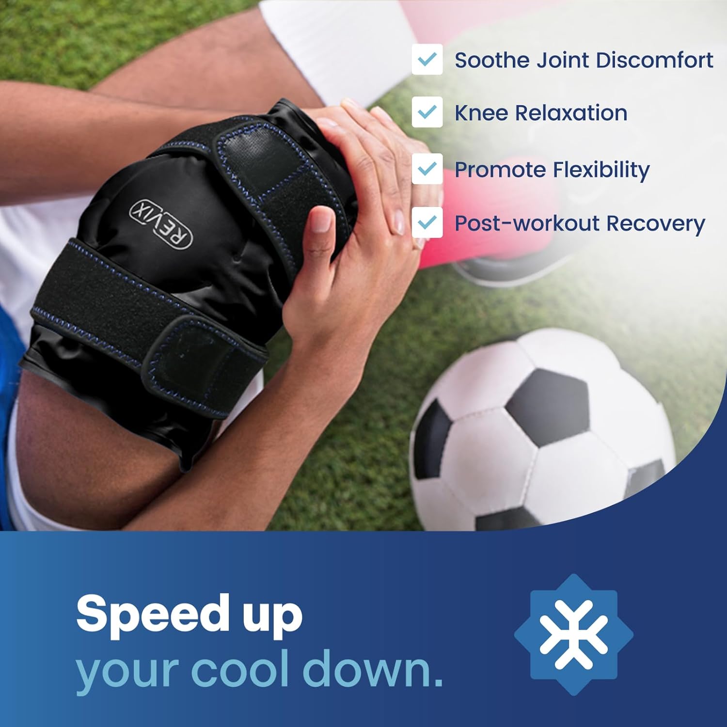 REVIX Knee Cooling Cuff - Reusable Cooling Pad with Velcro Fastening & Flexible Gel, Knee Cooling Pack for Targeted Use for Everyday Tension, Bruises & Sports, Black