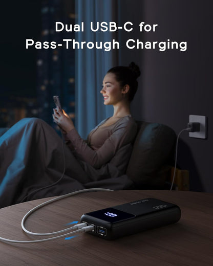 INIU Power Bank, 65W PD 25000mAh Portable Charger, Ultimate USB C 3-Output Fast Charging (Phone & Laptop) with Phone Holder Battery Pack for MacBook, iPhone, AirPods, iPad, Switch, Tablets.