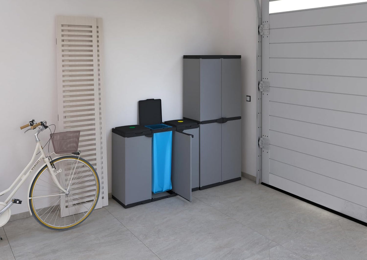 Dulap modular Adventa pentru separarea deseurilor, 102 x 38 x 87 cm, gri si negru