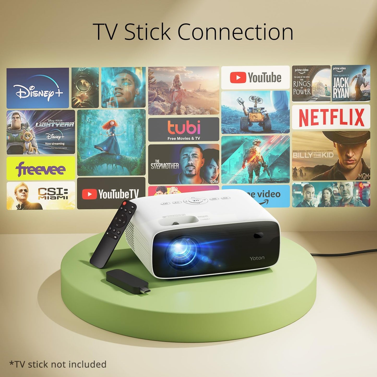 YOTON Y6 Bluetooth Projector 4K with Tripod, Projector Native 1080P 18000 Lumens, Bluetooth 5.2 Portable Home Video Movie Projector Compatible with iOS/Android/HDMI/USB/AV/SD Card, for Home Cinema