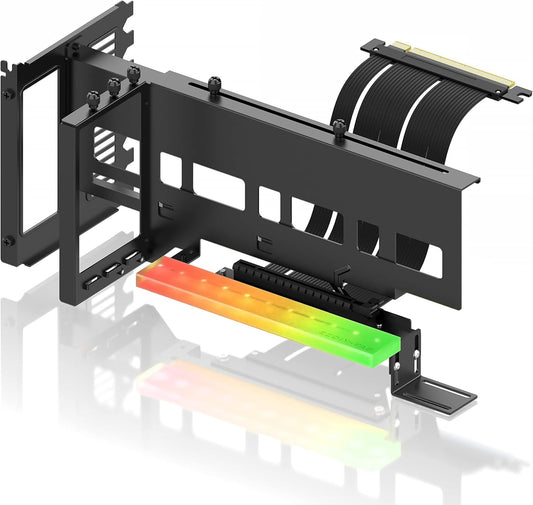 EZDIY-FAB Vertical PCIe 4.0 GPU Mount Bracket Graphic Card Holder with 5V 3 Pin ARGB LED Module, Video Card VGA Support Kit with PCIe 4.0 X16 Gen4 17cm/6.69in Riser Cable 90 Degree Right Angle- Black