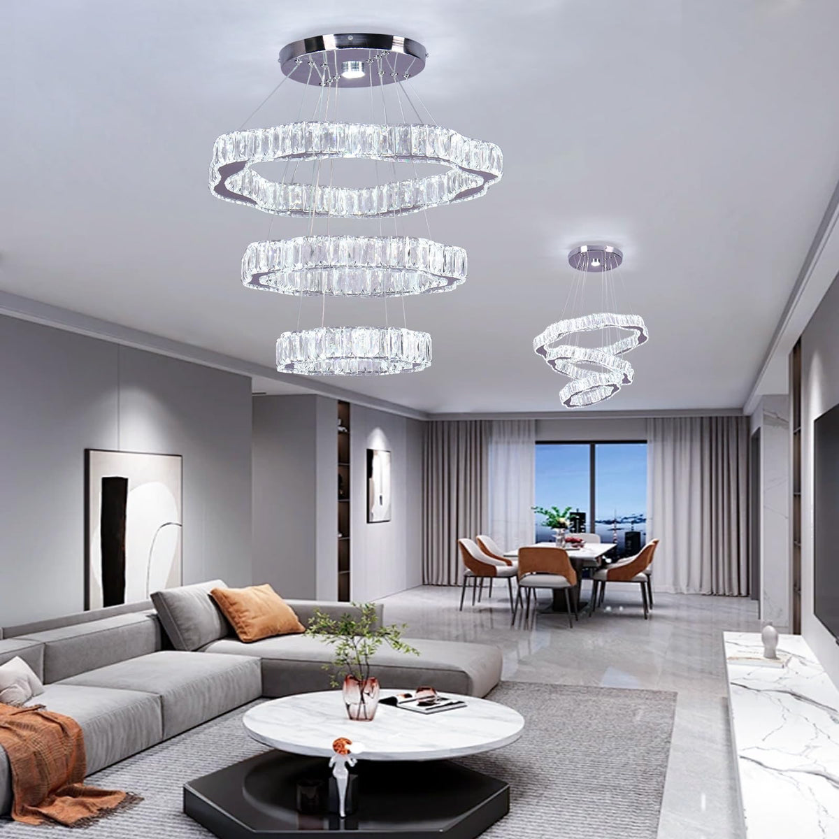Lustra LED FRIXCHUR moderna cu 3 inele, cristal, 57W, 4650 lm