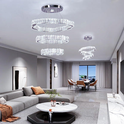 Lustra LED FRIXCHUR moderna cu 3 inele, cristal, 57W, 4650 lm