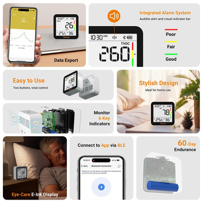 Monitor aer Temtop M10+ CO2 6-in-1 Bluetooth PM2.5 VOC
